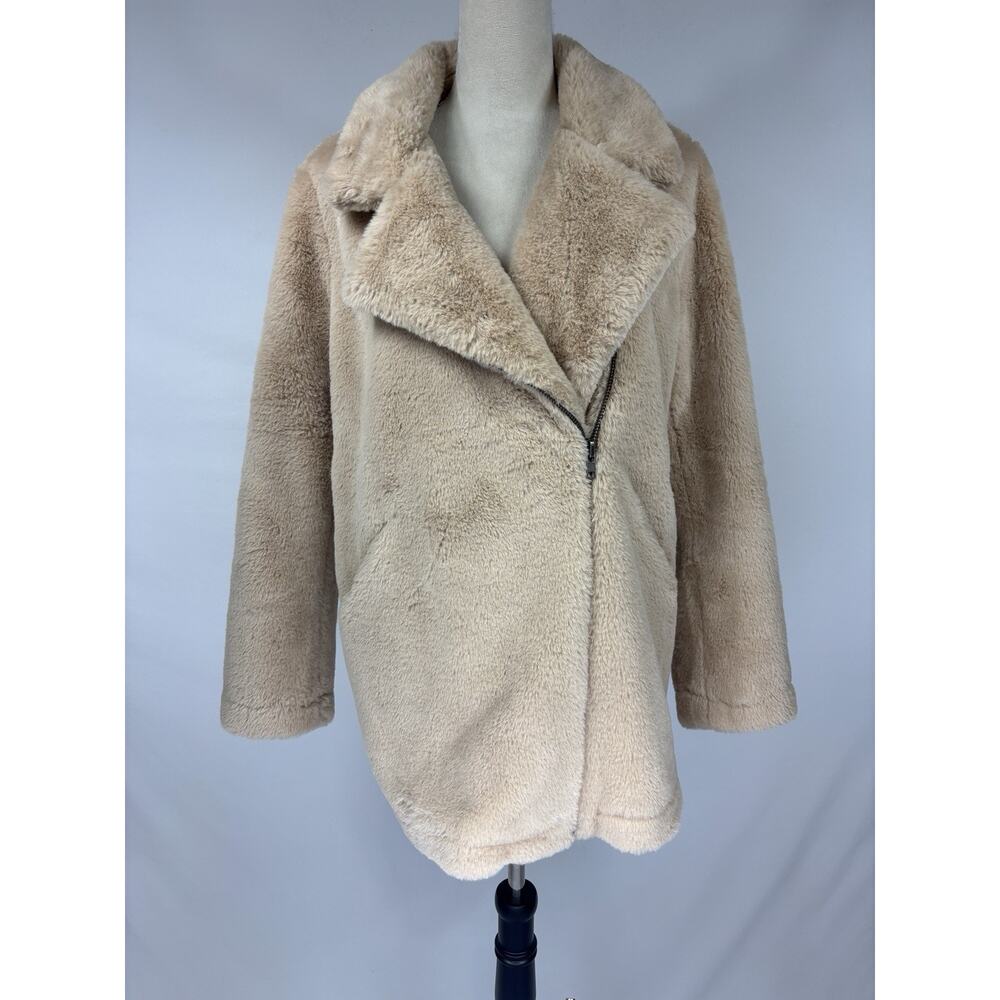 Apparis Rose Faux Fur Tan Moto Jacket Winter Coat Fall Zip Collared Teddy Bear